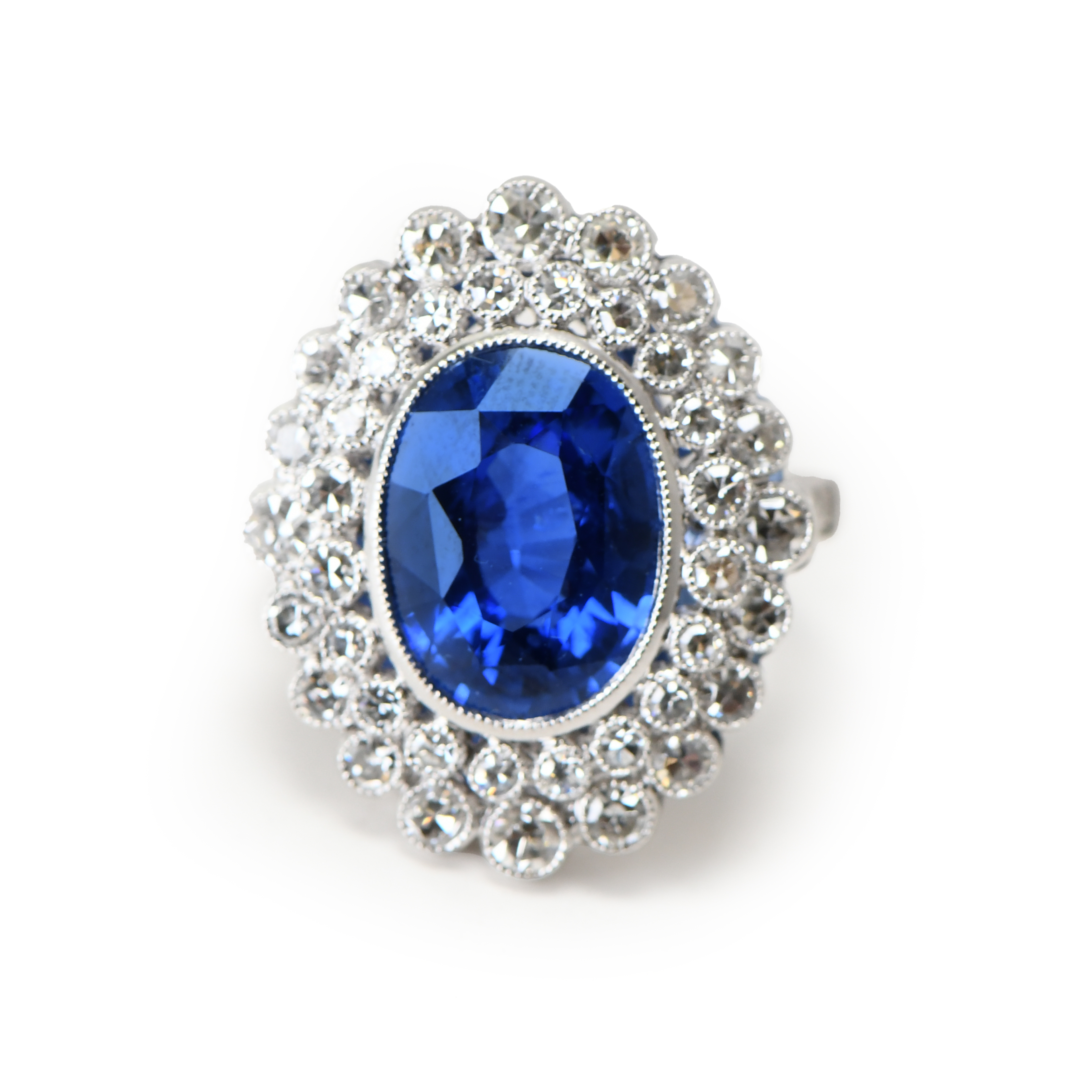 Jewelry 6.00ct Ceylon Royal Blue Sapphire and Diamond Ring on 18 Karat White Gold