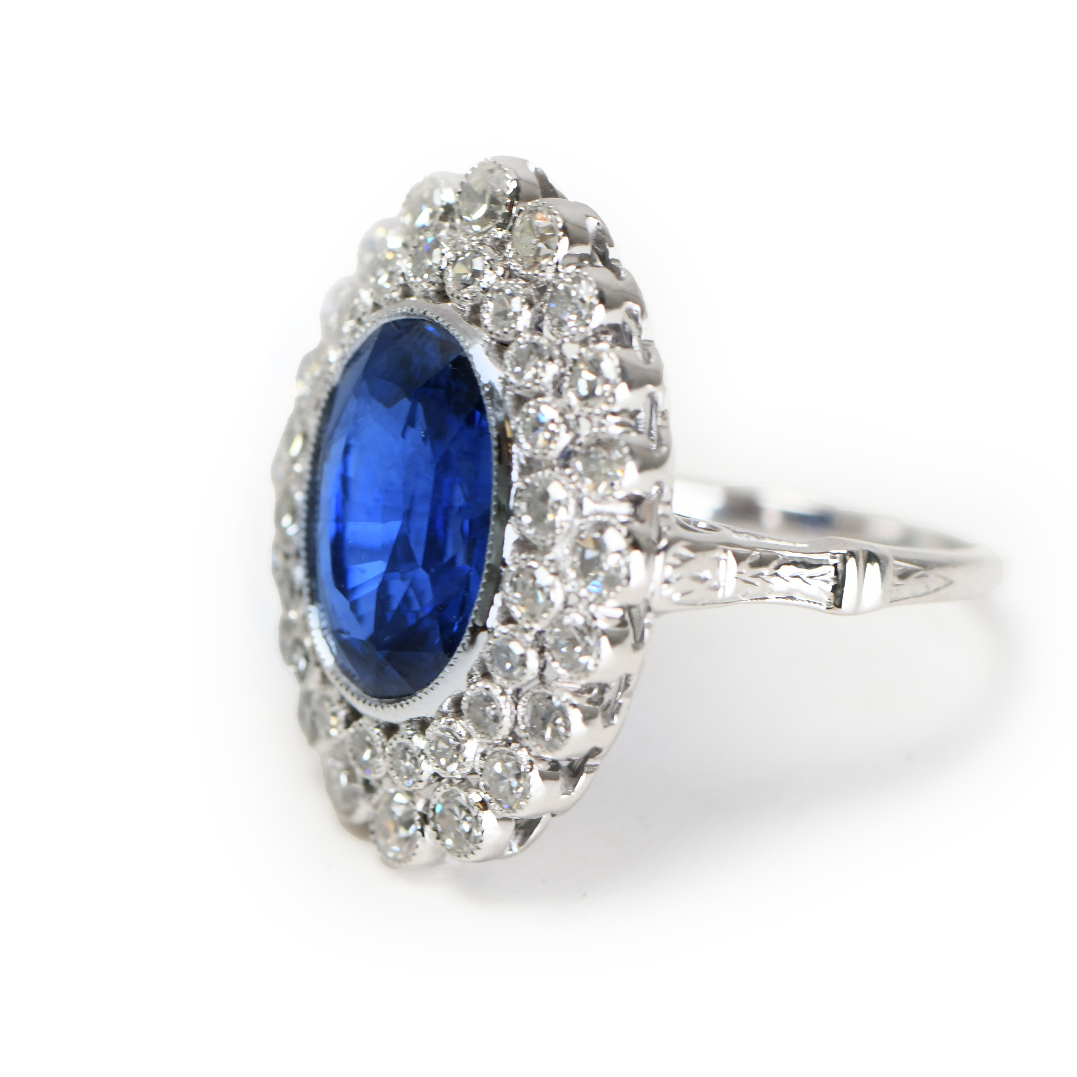 Jewelry 6.00ct Ceylon Royal Blue Sapphire and Diamond Ring on 18 Karat White Gold