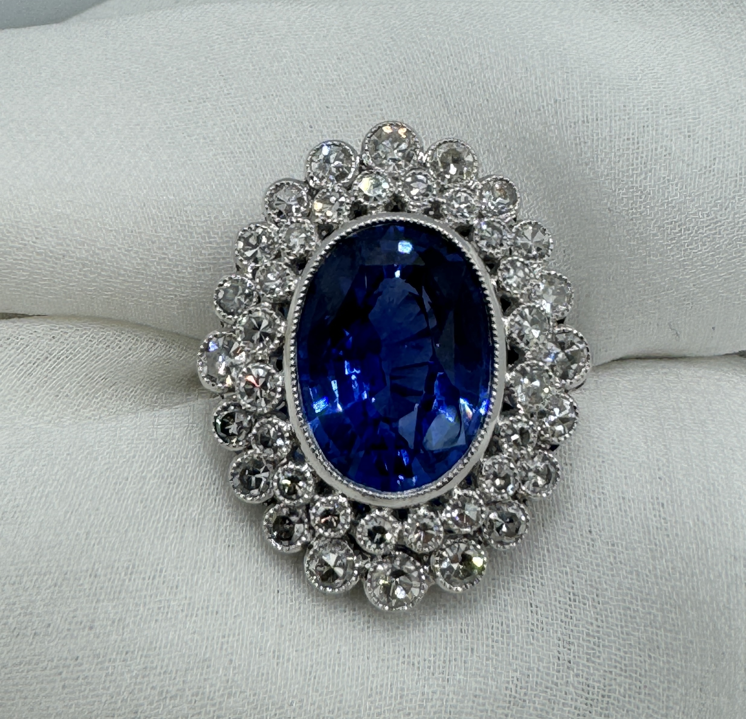 Enchanted heirloom 18 Karat White Gold Royal Blue Sapphire and Diamond Ring