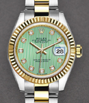 Datejust 26mm in Steel with Yellow Gold Fluted Bezel on Oyster Bracelet with Mint Green Diamond Dial