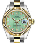 Datejust 26mm in Steel with Yellow Gold Fluted Bezel on Oyster Bracelet with Mint Green Diamond Dial