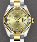 Datejust 26mm in Steel with Yellow Gold Fluted Bezel on Oyster Bracelet with Champagne Diamond Dial