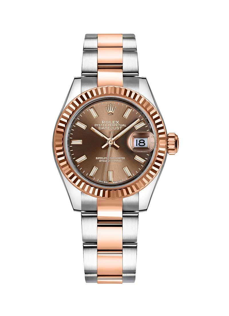 Datejust 26mm in Steel with Yellow Gold Fluted Bezel on Oyster Bracelet with Chocolate Index Dial