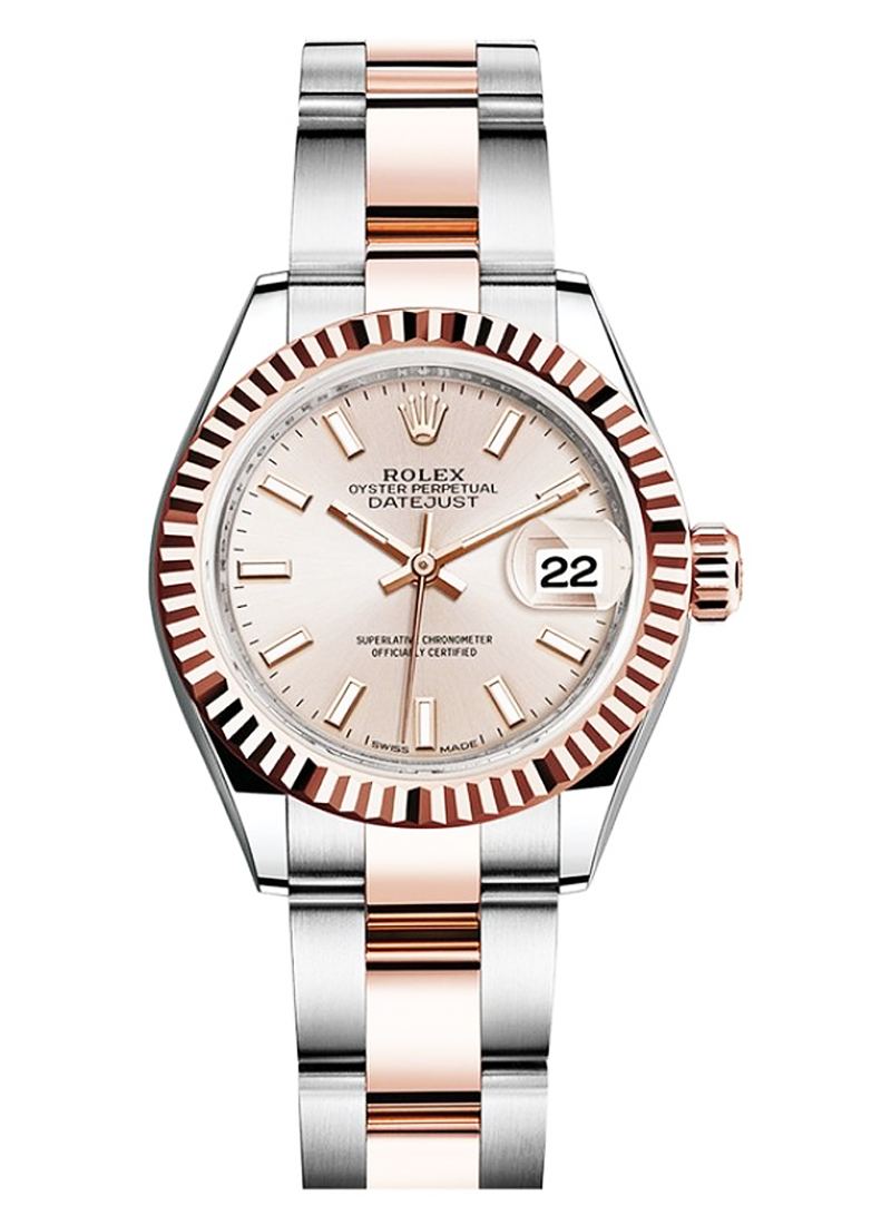 Datejust 26mm in Steel with Yellow Gold Fluted Bezel on Oyster Bracelet with Sundust Index Dial