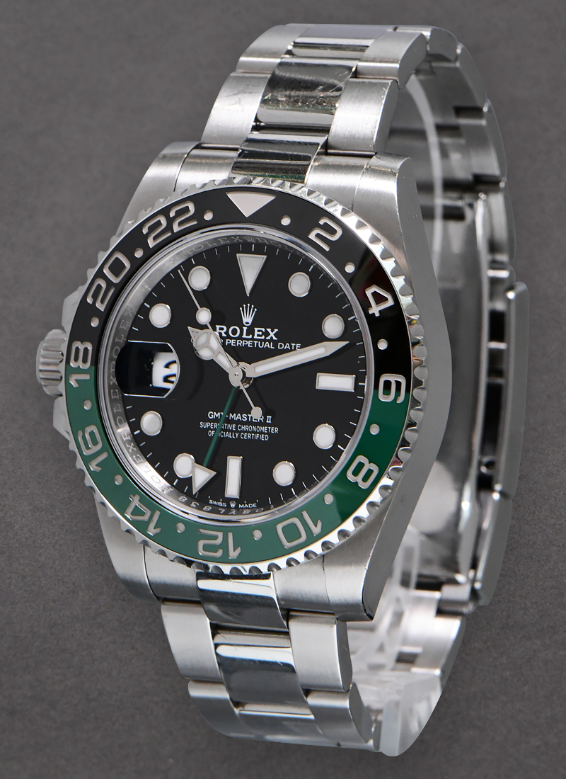Pre-Owned Rolex GMT Master II in Steel with Green and Black Ceramic Bezel on Oyster Bracelet with Black Index Dial