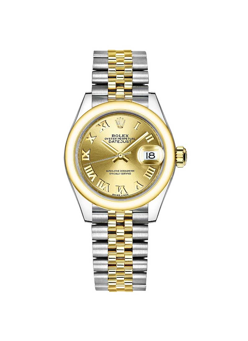 Datejust 26mm in Steel with Yellow Gold Domed Bezel on Jubilee Bracelet with Champagne Roman Dial