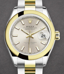 Datejust 26mm in Steel with Yellow Gold Domed Bezel on Oyster Bracelet with Silver Index Dial