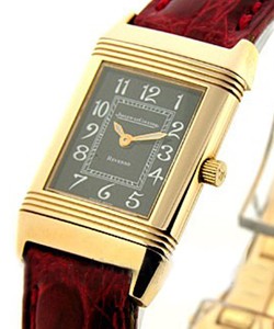 Ladys Classique Reverso in Roe Gold on Red Alligator Leather Strap with Black Dial