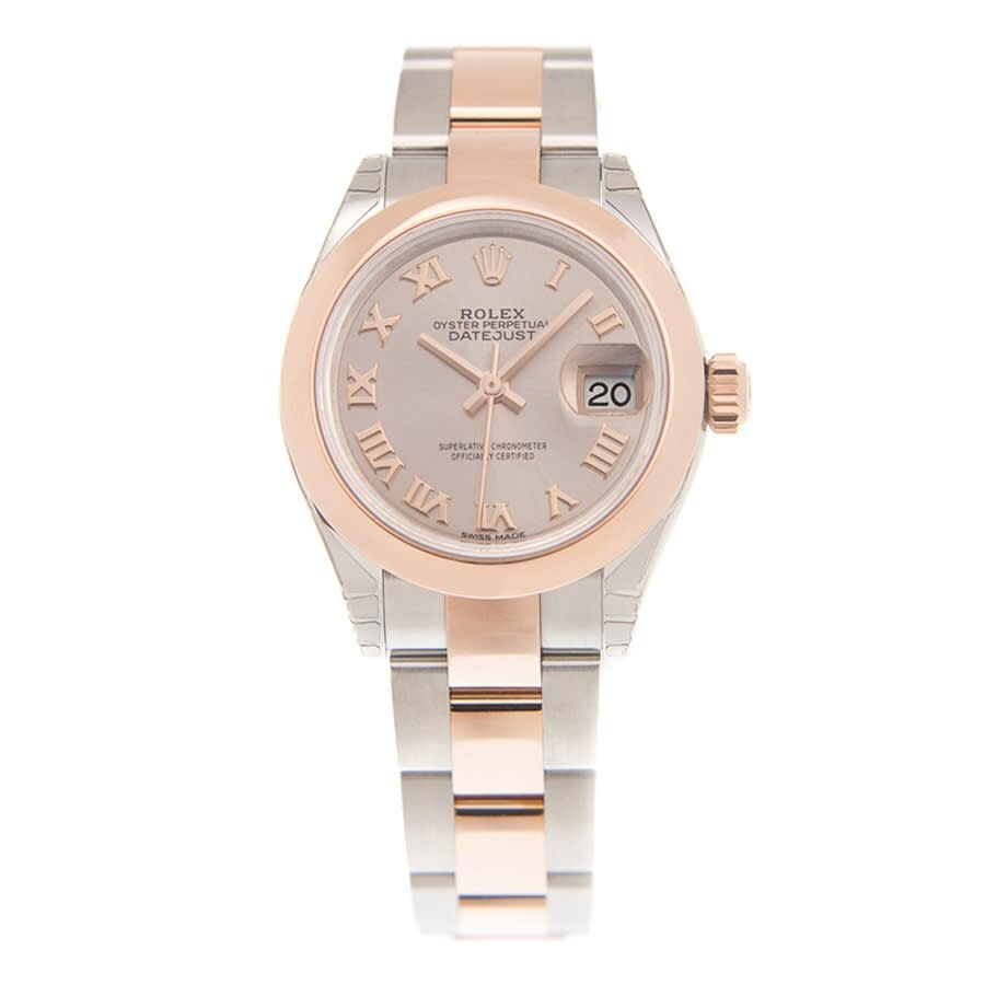 Datejust 28mm Automatic in Steel with Rose Gold Domed Bezel on Oyster Bracelet with Sundust Roman Dial