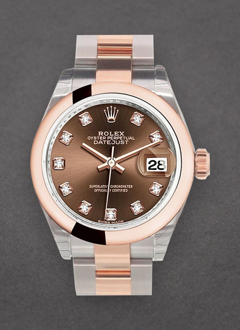 Pre-Owned Rolex Datejust 28mm Automatic in Steel with Rose Gold Domed Bezel