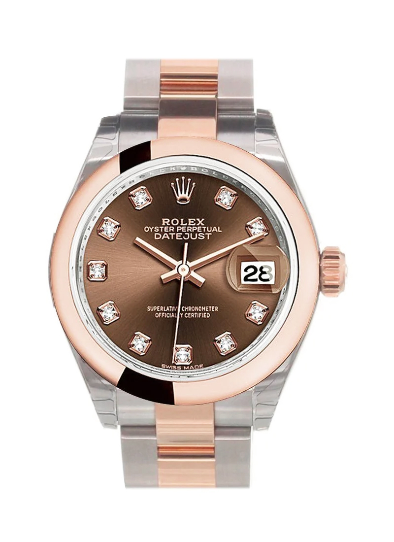 Pre-Owned Rolex Datejust 28mm Automatic in Steel with Rose Gold Domed Bezel