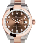 Datejust 28mm Automatic in Steel with Rose Gold Domed Bezel on Oyster Bracelet with Chocolate Diamond Dial