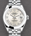 Datejust Ladies 26mm in Steel with Smooth Bezel on Jubilee Bracelet with Silver Roman Dial