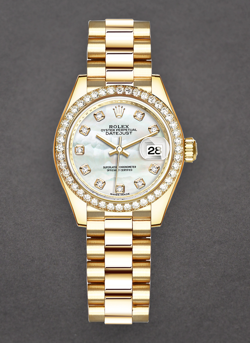 Pre-Owned Rolex President 28mm in Yellow Gold with Diamond Bezel