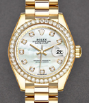 President 28mm in Yellow Gold with Diamond Bezel on Yellow Gold President Bracelet with MOP Diamond Dial