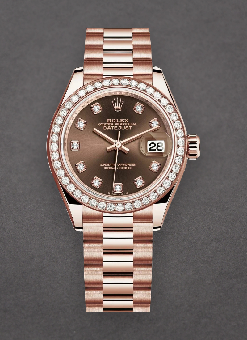 Pre-Owned Rolex Datejust 28mm Automatic in Rose Gold with Diamond Bezel