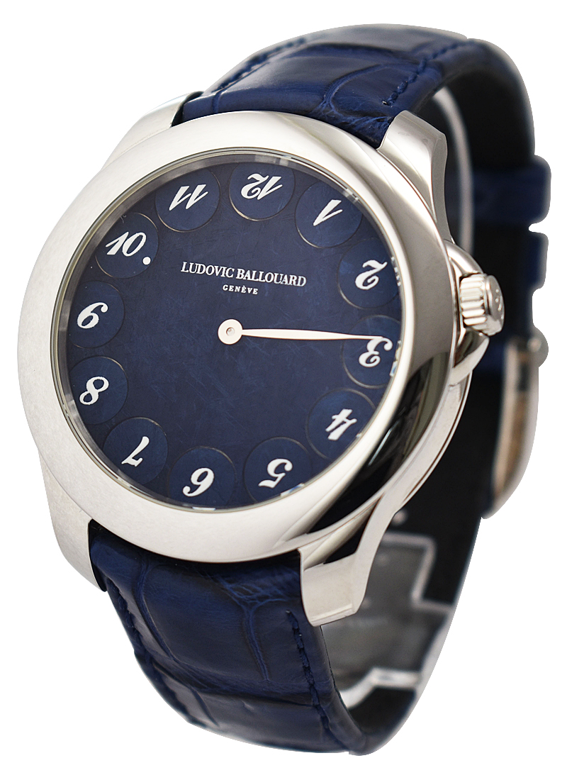 Ludovic Ballouard Upside Down with Blue Petrol North Africa Meteorite Dial w/ white numerals and hands
