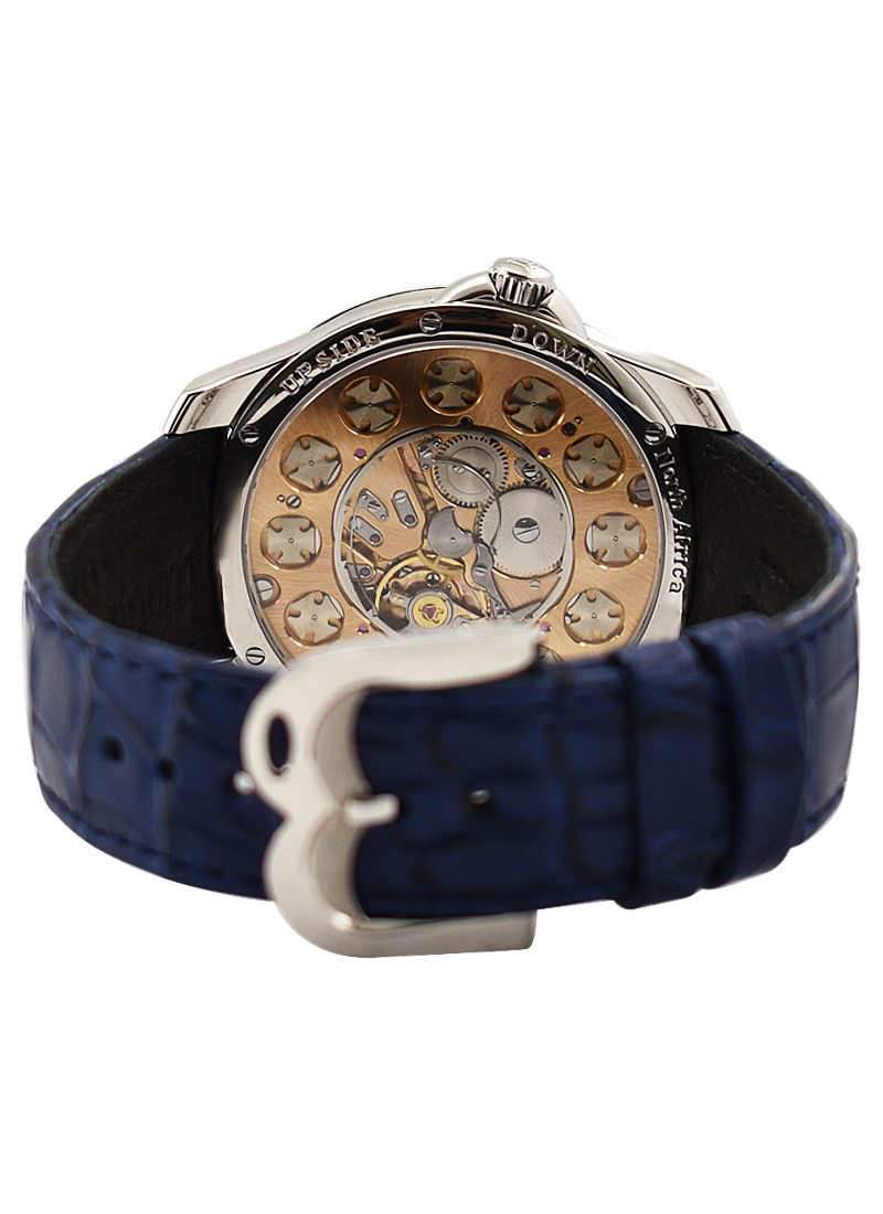 Ludovic Ballouard Upside Down with Blue Petrol North Africa Meteorite Dial w/ white numerals and hands