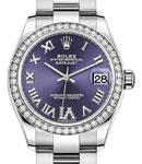 Datejust 31mm in Steel with Diamond Bezel on Oyster Bracelet with Purple Roman Dial - Diamonds on 6