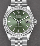 Mid Size Datejust 31mm in Steel with Diamond Bezel on Jubilee Bracelet with Green Stick Dial