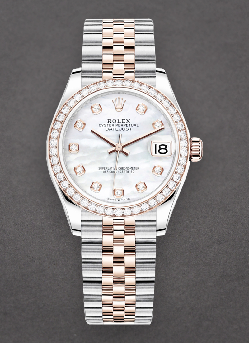 Pre-Owned Rolex Mid Size 31mm Datejust in Steel with Rose Gold Diamond Bezel