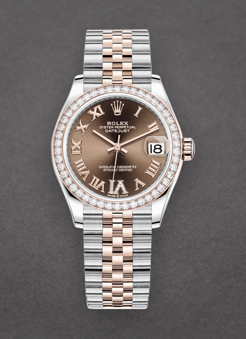 Pre-Owned Rolex Mid Size 31mm Datejust in Steel with Rose Gold Diamond Bezel