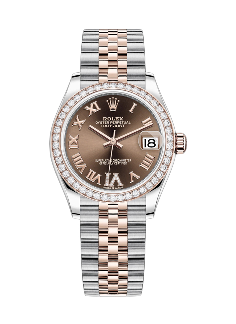 Pre-Owned Rolex Mid Size 31mm Datejust in Steel with Rose Gold Diamond Bezel