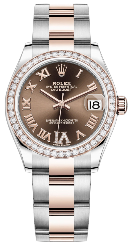 Pre-Owned Rolex Mid Size 31mm Datejust in Steel with Rose Gold Diamond Bezel