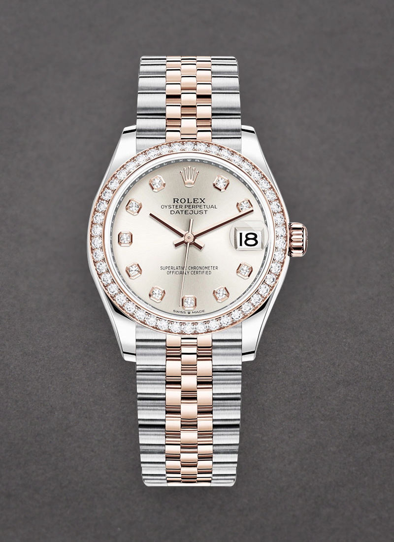 Pre-Owned Rolex Mid Size 31mm Datejust in Steel with Rose Gold Diamond Bezel