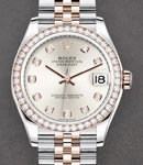 Mid Size 31mm Datejust in Steel with Rose Gold Diamond Bezel on Jubilee Bracelet with Silver Diamond Dial