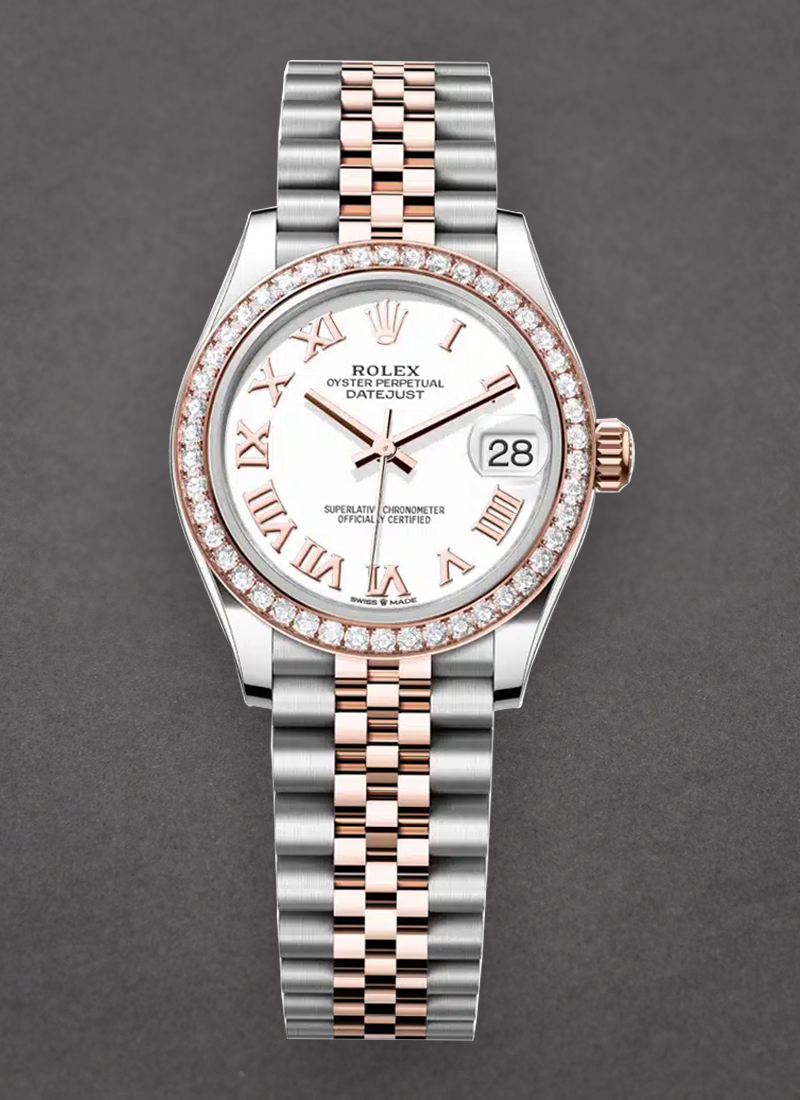 Pre-Owned Rolex Mid Size 31mm Datejust in Steel with Rose Gold Diamond Bezel