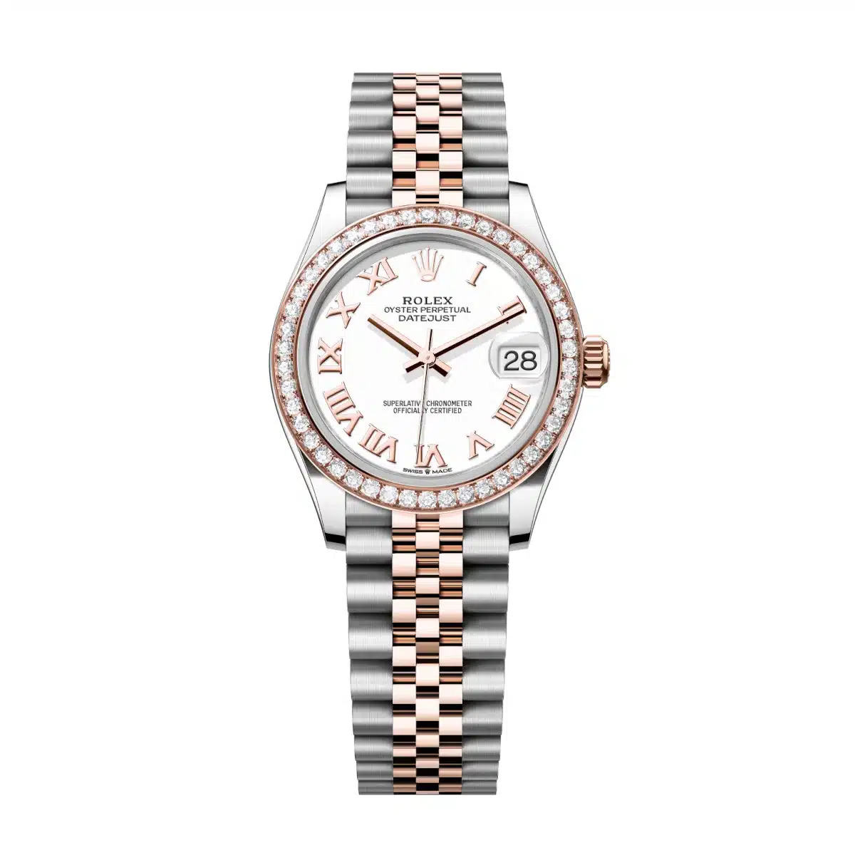 Pre-Owned Rolex Mid Size 31mm Datejust in Steel with Rose Gold Diamond Bezel