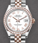 Mid Size 31mm Datejust in Steel with Rose Gold Diamond Bezel on Jubilee Bracelet with White Roman Dial