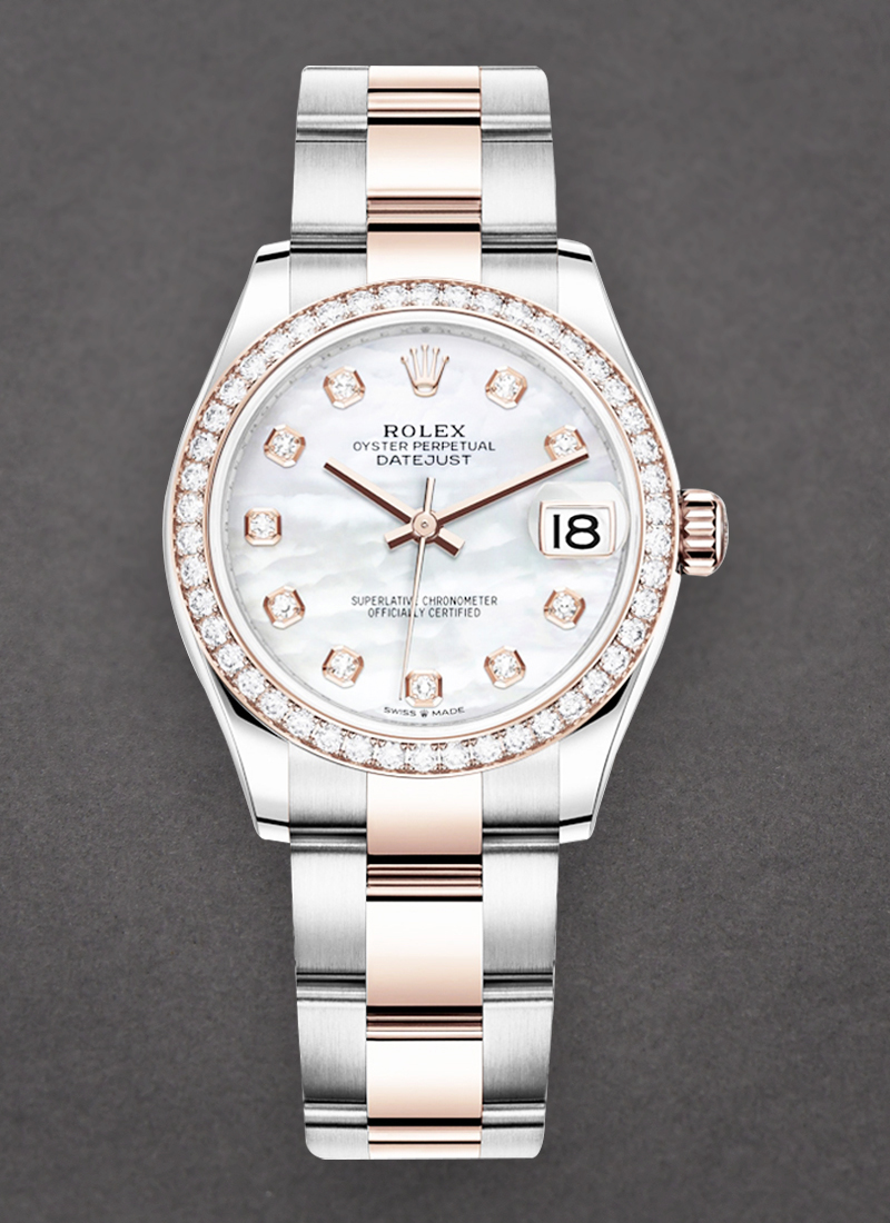 Pre-Owned Rolex Mid Size 31mm Datejust in Steel with Rose Gold Diamond Bezel