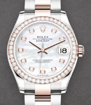 Mid Size 31mm Datejust in Steel with Rose Gold Diamond Bezel on Oyster Bracelet with MOP Diamond Dial