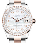 Mid Size 31mm Datejust in Steel with Rose Gold Diamond Bezel on Oyster Bracelet with MOP Diamond Dial