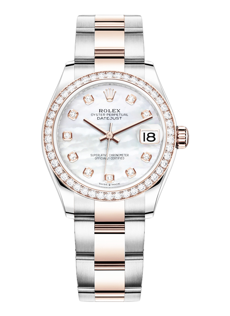 Pre-Owned Rolex Mid Size 31mm Datejust in Steel with Rose Gold Diamond Bezel