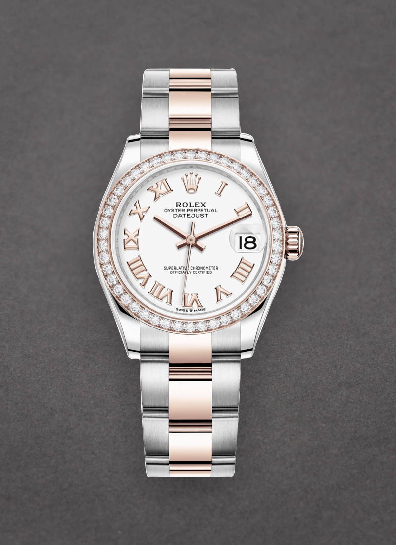 Pre-Owned Rolex Mid Size 31mm Datejust in Steel with Rose Gold Diamond Bezel