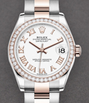 Mid Size 31mm Datejust in Steel with Rose Gold Diamond Bezel on Oyster Bracelet with White Roman Dial