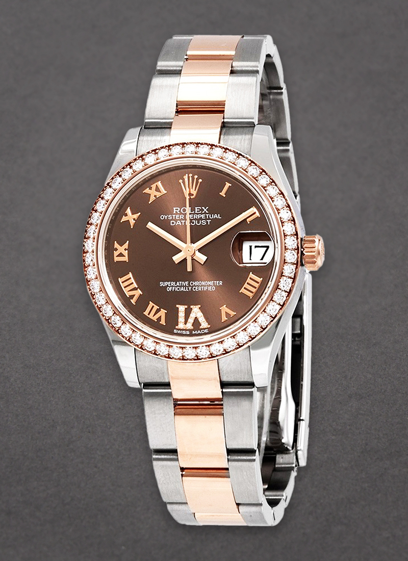 Pre-Owned Rolex Mid Size 31mm Datejust in Steel with Rose Gold Diamond Bezel