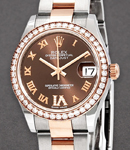 Mid Size 31mm Datejust in Steel with Rose Gold Diamond Bezel on Oyster Bracelet with Chocolate Roman Dial - Diamonds on 6