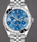 Datejust 31mm in Steel with Diamond Bezel on Jubilee Bracelet with Blue Floral Diamond Dial