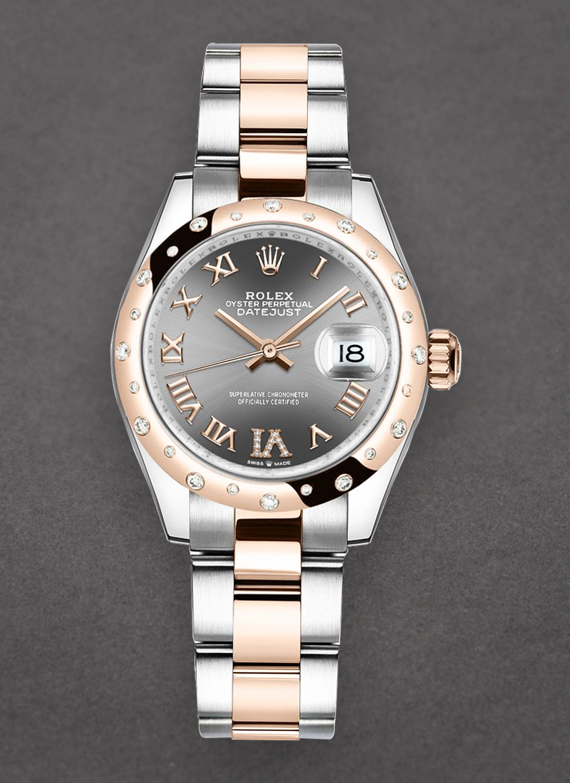 Pre-Owned Rolex Mid Size Datejust 31mm in Steel with Rose Gold 24 Diamond Bezel