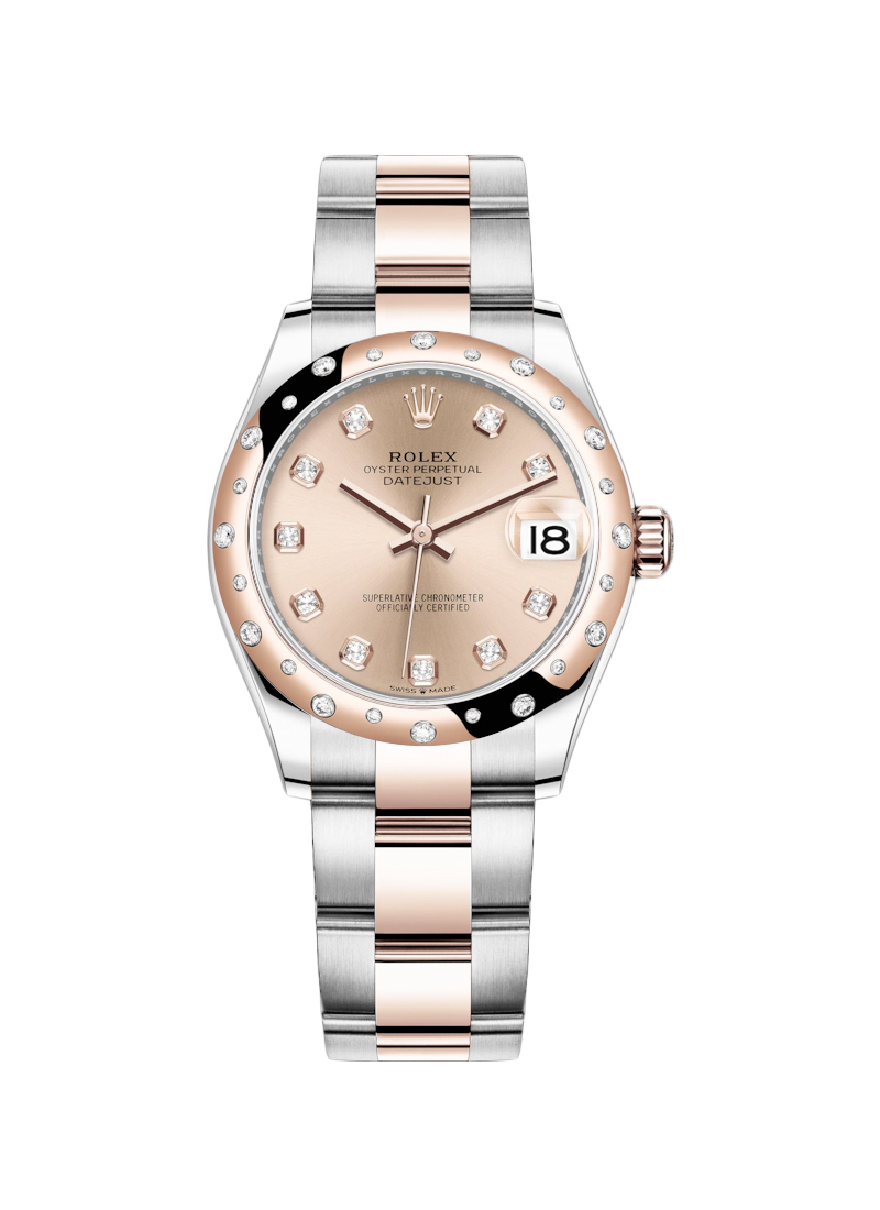 Mid Size Datejust 31mm in Steel with Rose Gold 24 Diamond Bezel on Oyster Bracelet with Pink Diamond Dial