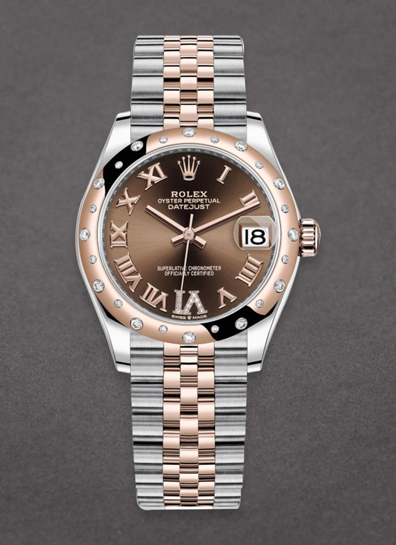 Pre-Owned Rolex Mid Size Datejust 31mm in Steel with Rose Gold 24 Diamond Bezel