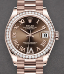 Datejust 31mm in Rose Gold with Dimoand Bezel on President Bracelet with Chocolate Roman Dial - Diamonds on 6