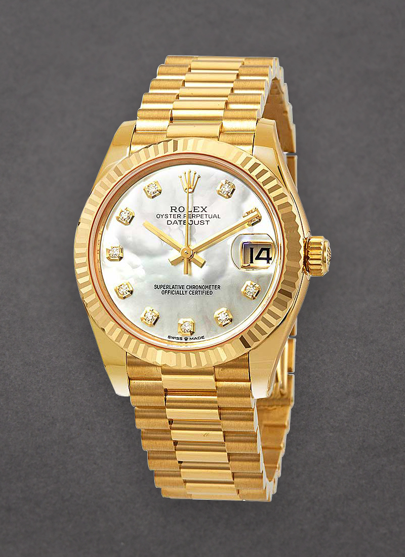 Pre-Owned Rolex Midsize President in Yellow Gold with Fluted Bezel