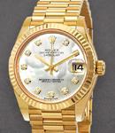 Midsize President in Yellow Gold with Fluted Bezel on President Bracelet with MOP Diamond Dial