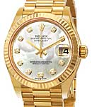 Midsize President in Yellow Gold with Fluted Bezel on President Bracelet with MOP Diamond Dial