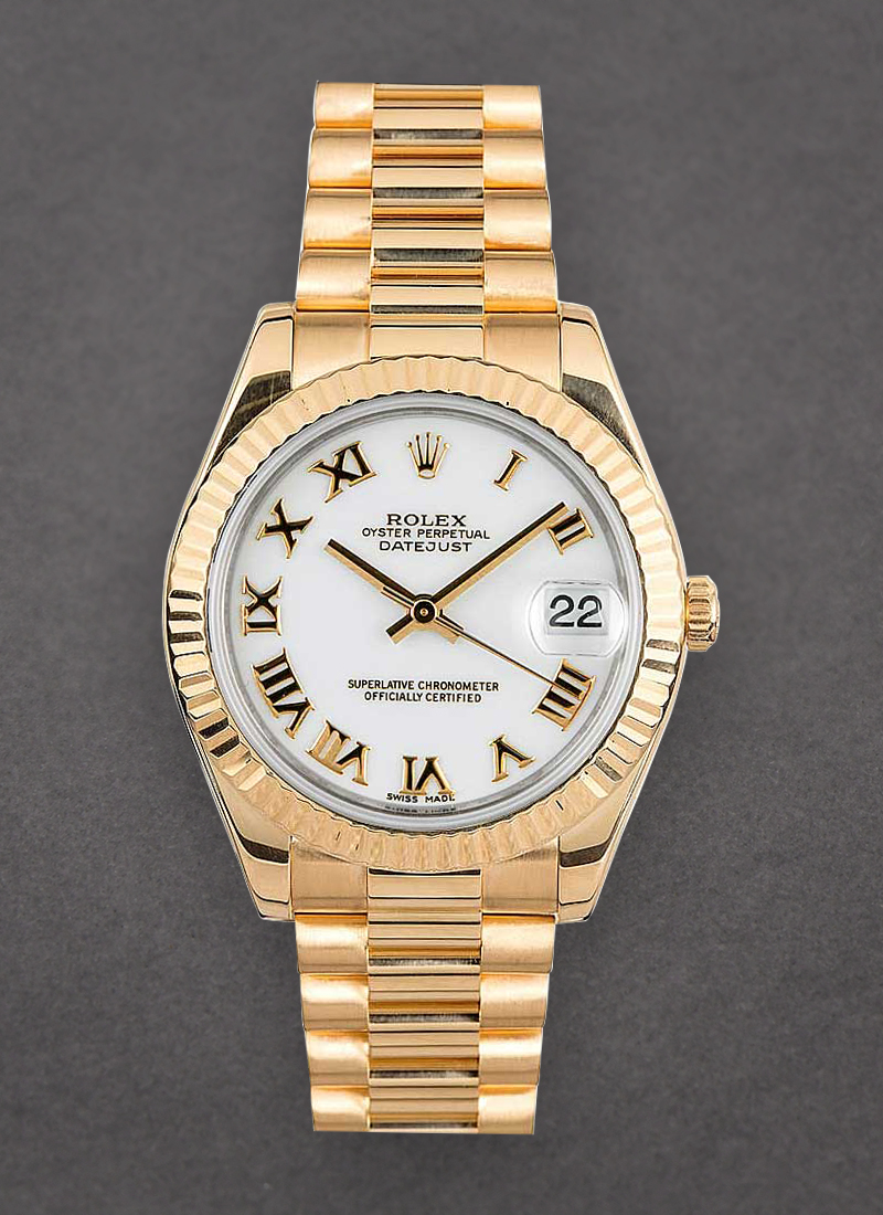 Pre-Owned Rolex Midsize President in Yellow Gold with Fluted Bezel